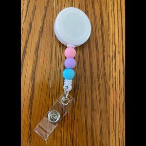 New custom Blue, Pink, & Purple Pastel Beaded Interchangeable Badge Reel
